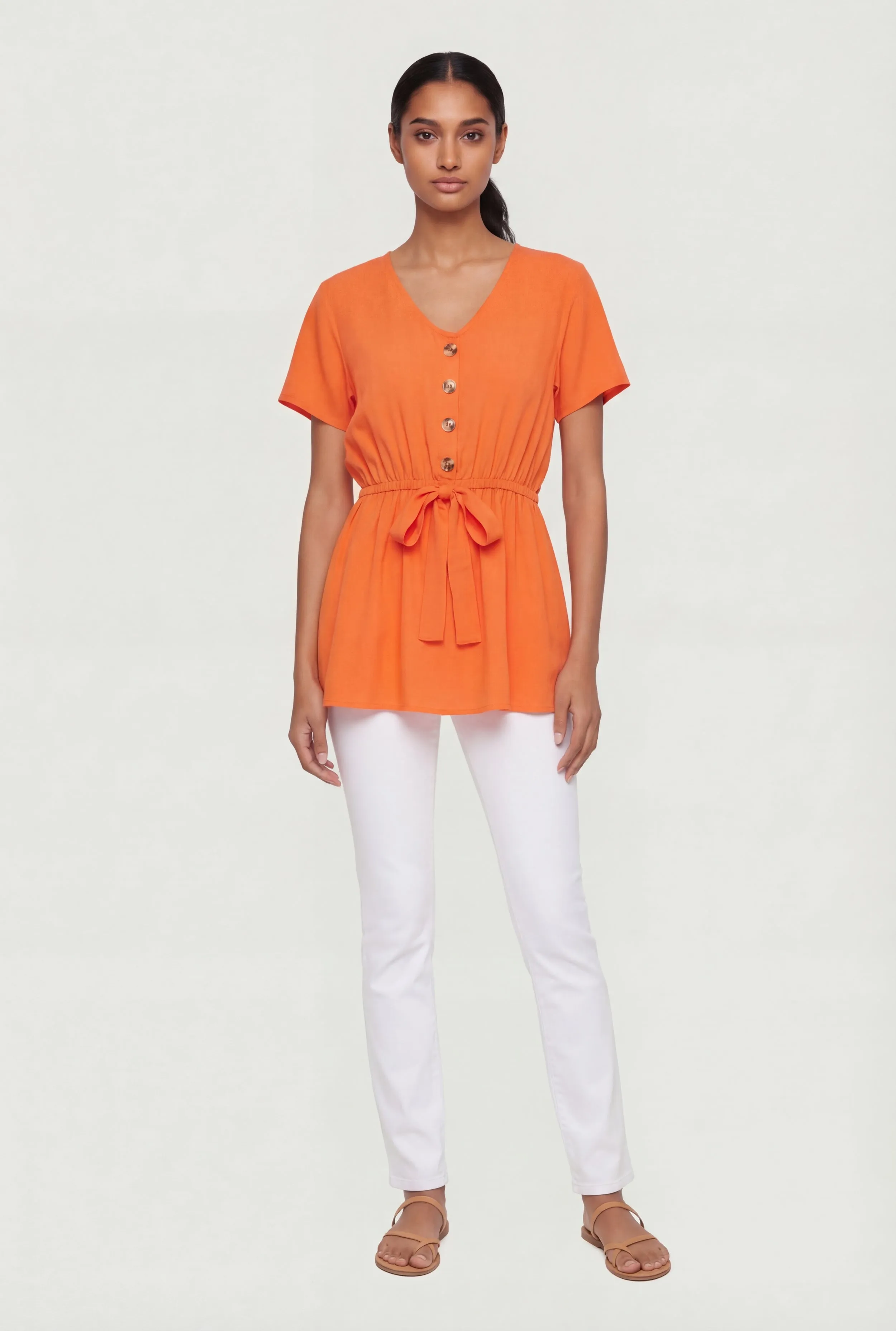 Ruched Half Button Front Short Sleeve Top sold by Rainbow product image thumbnail 2