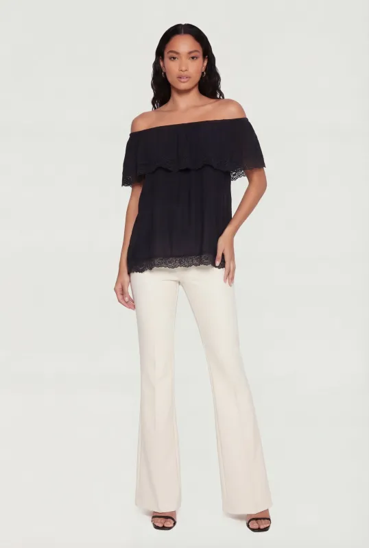 Lace Trim Fold Over Off The Shoulder Top made by Rainbow