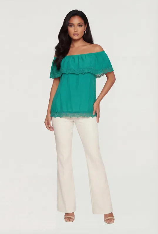 Lace Trim Fold Over Off The Shoulder Top made by Rainbow