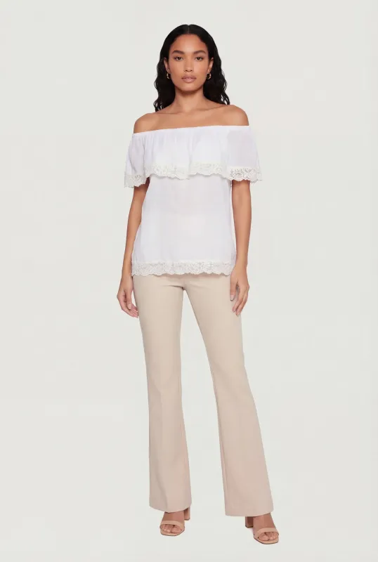 Lace Trim Fold Over Off The Shoulder Top made by Rainbow