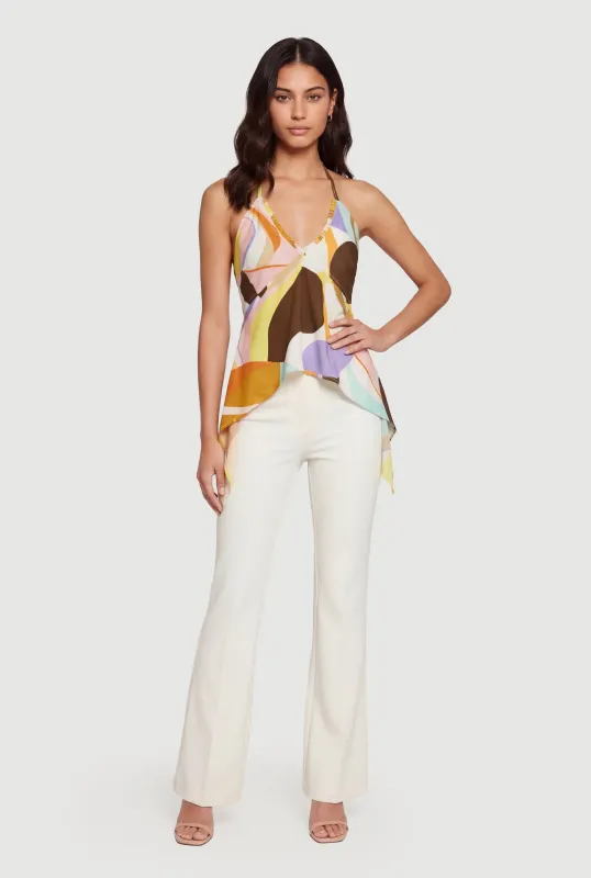 Abstract Swirl Print Sharkbite Hem Halter Top made by Rainbow