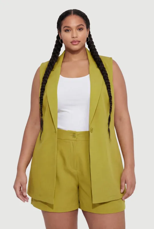 Plus Size Solid Crepe Knit Blazer Vest made by Rainbow