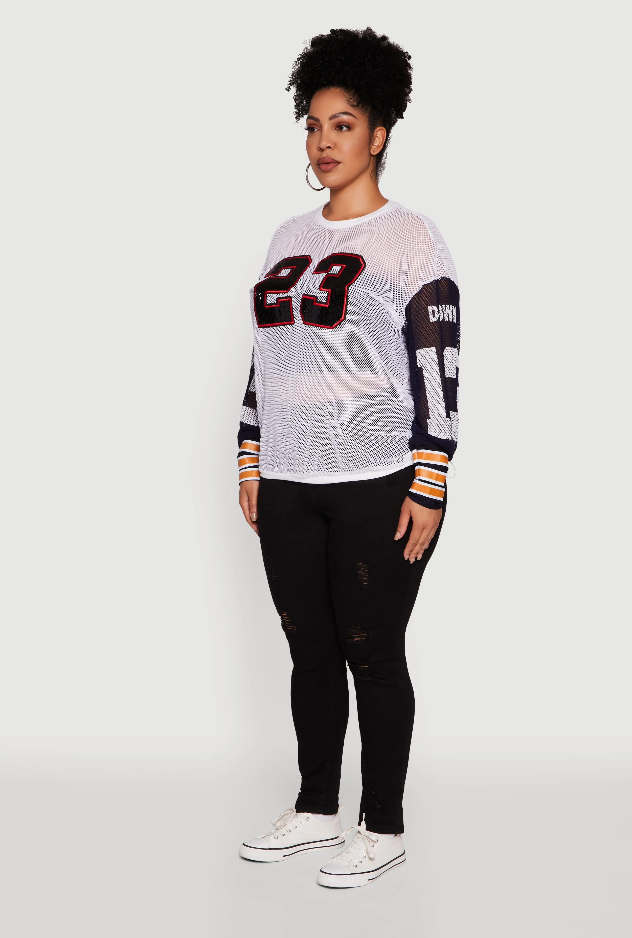 Plus Size 23 Sequin Fishnet Graphic Print Long Sleeve Top sold by Rainbow product image thumbnail 5