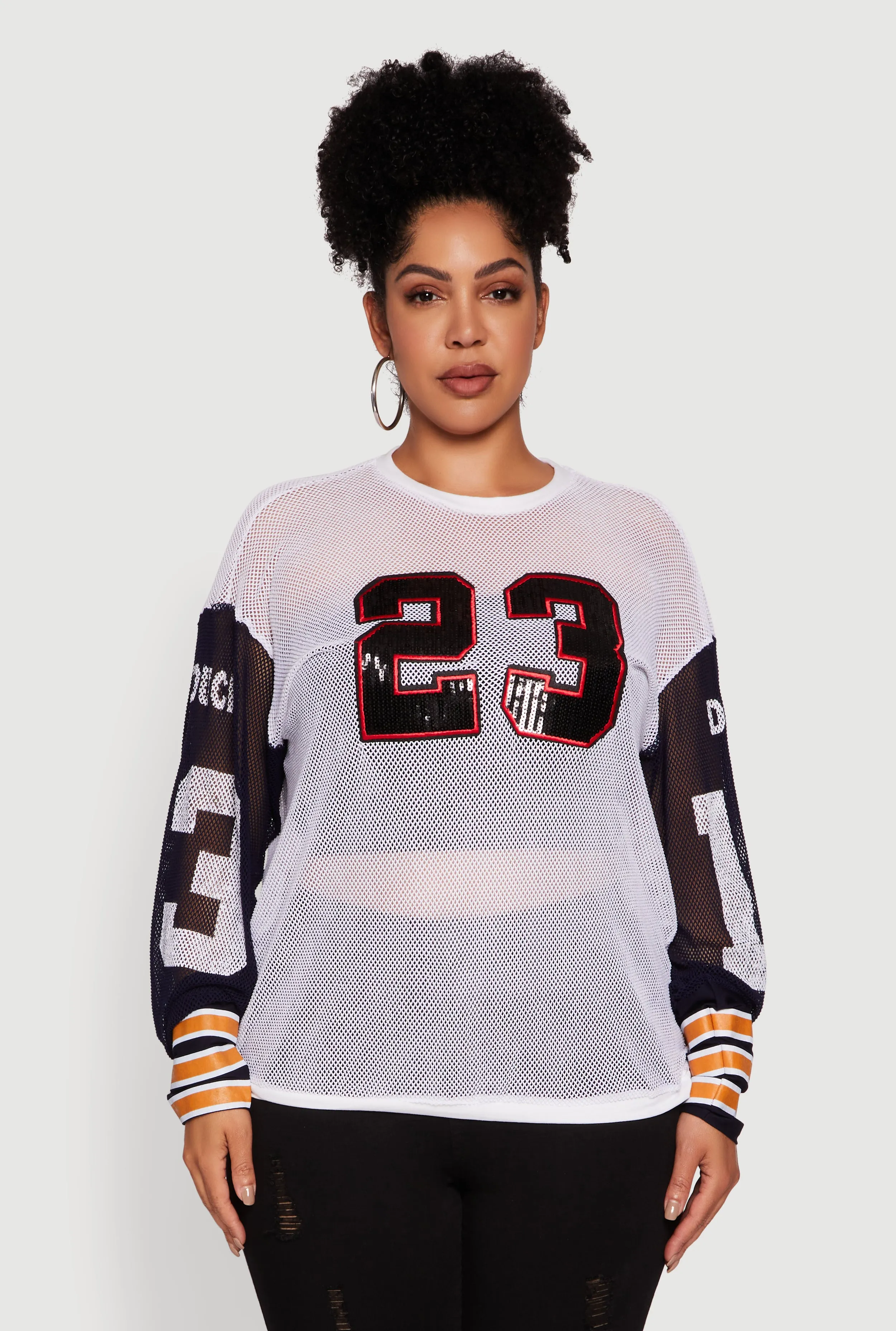 Plus Size 23 Sequin Fishnet Graphic Print Long Sleeve Top sold by Rainbow product image thumbnail 2