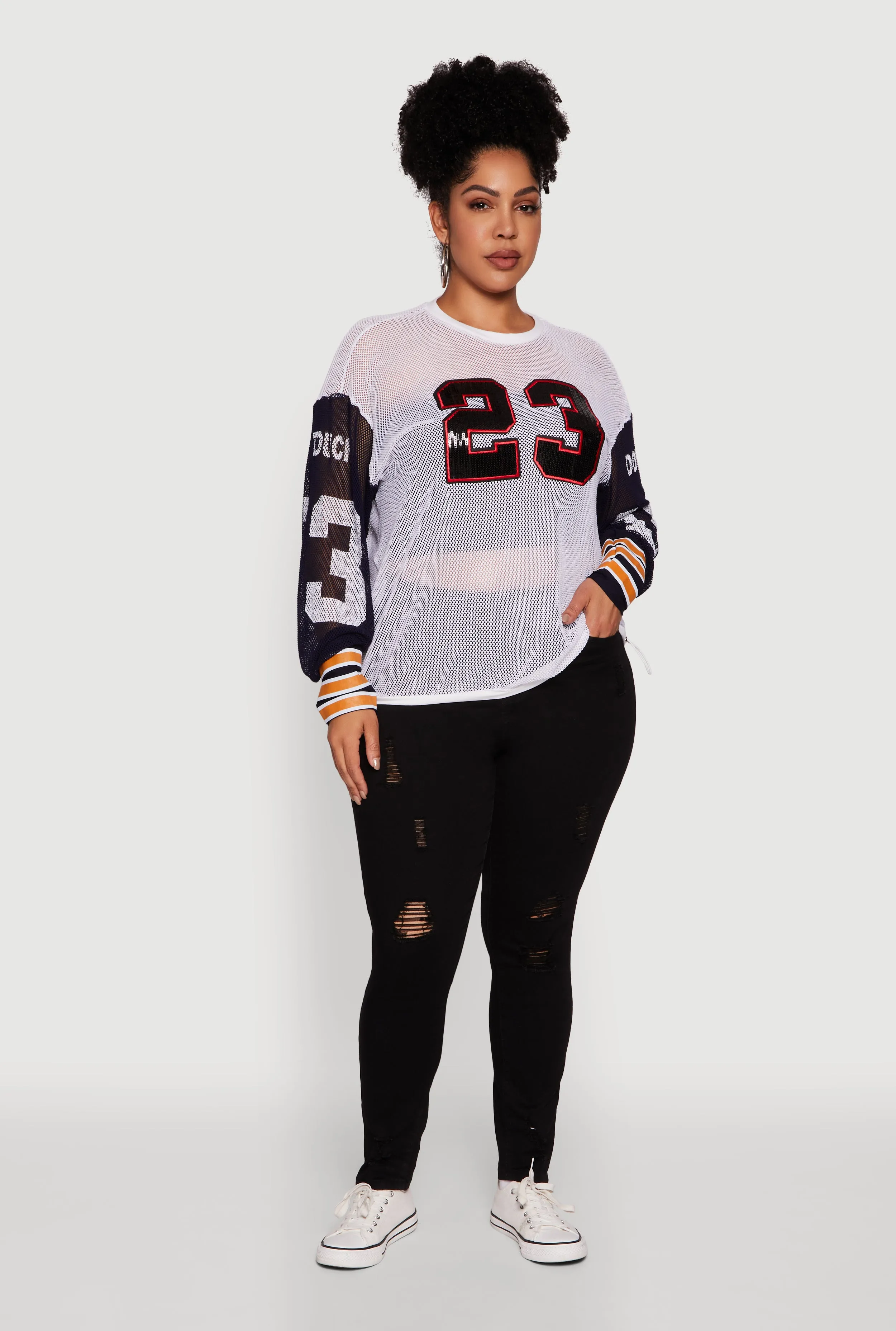 Plus Size 23 Sequin Fishnet Graphic Print Long Sleeve Top sold by Rainbow product image thumbnail 3
