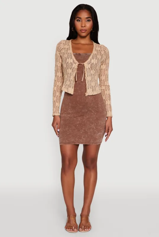 Haute Monde Floral Lace Tie Front Crop Top made by Haute Monde