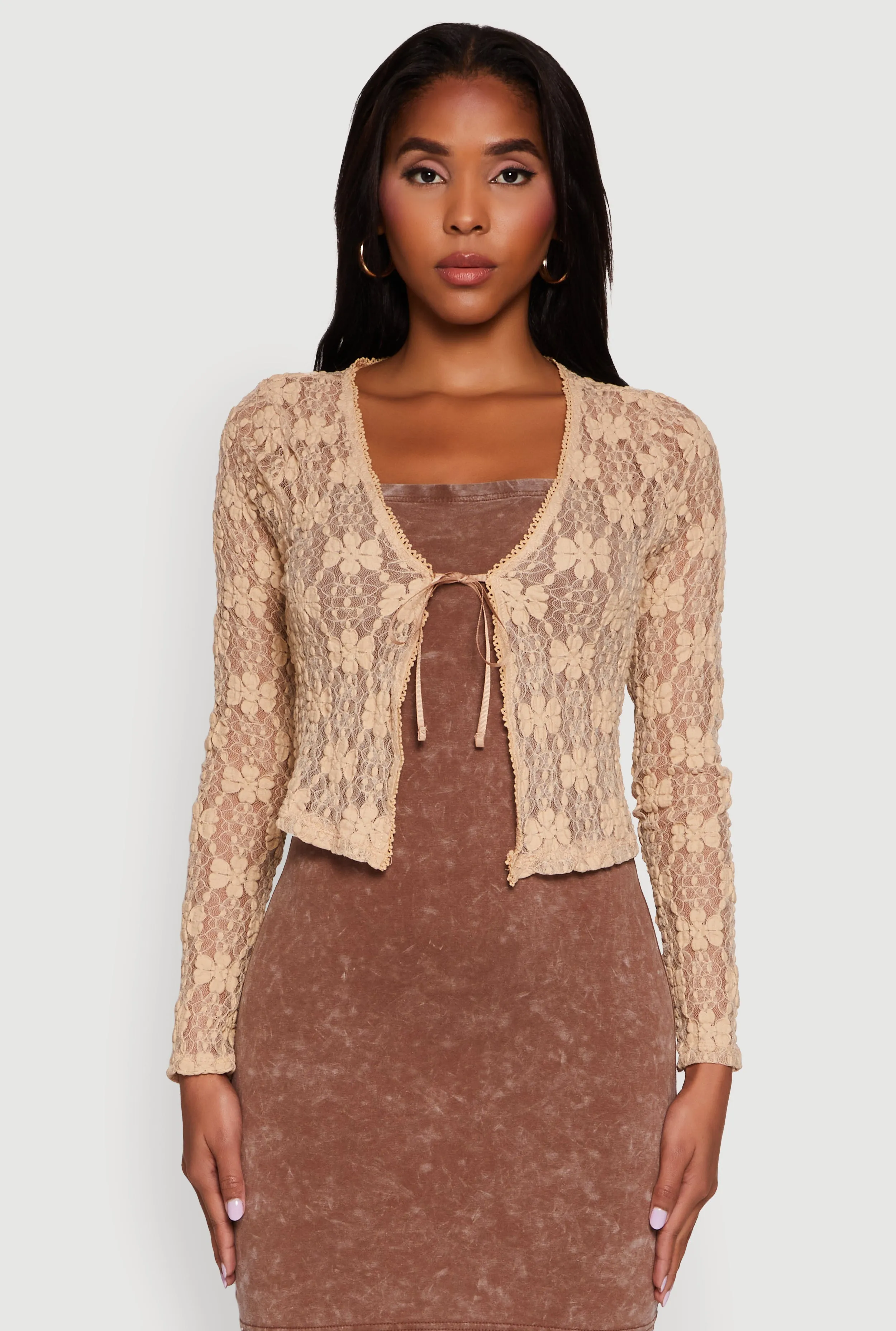 Haute Monde Floral Lace Tie Front Crop Top sold by Rainbow product image thumbnail 2