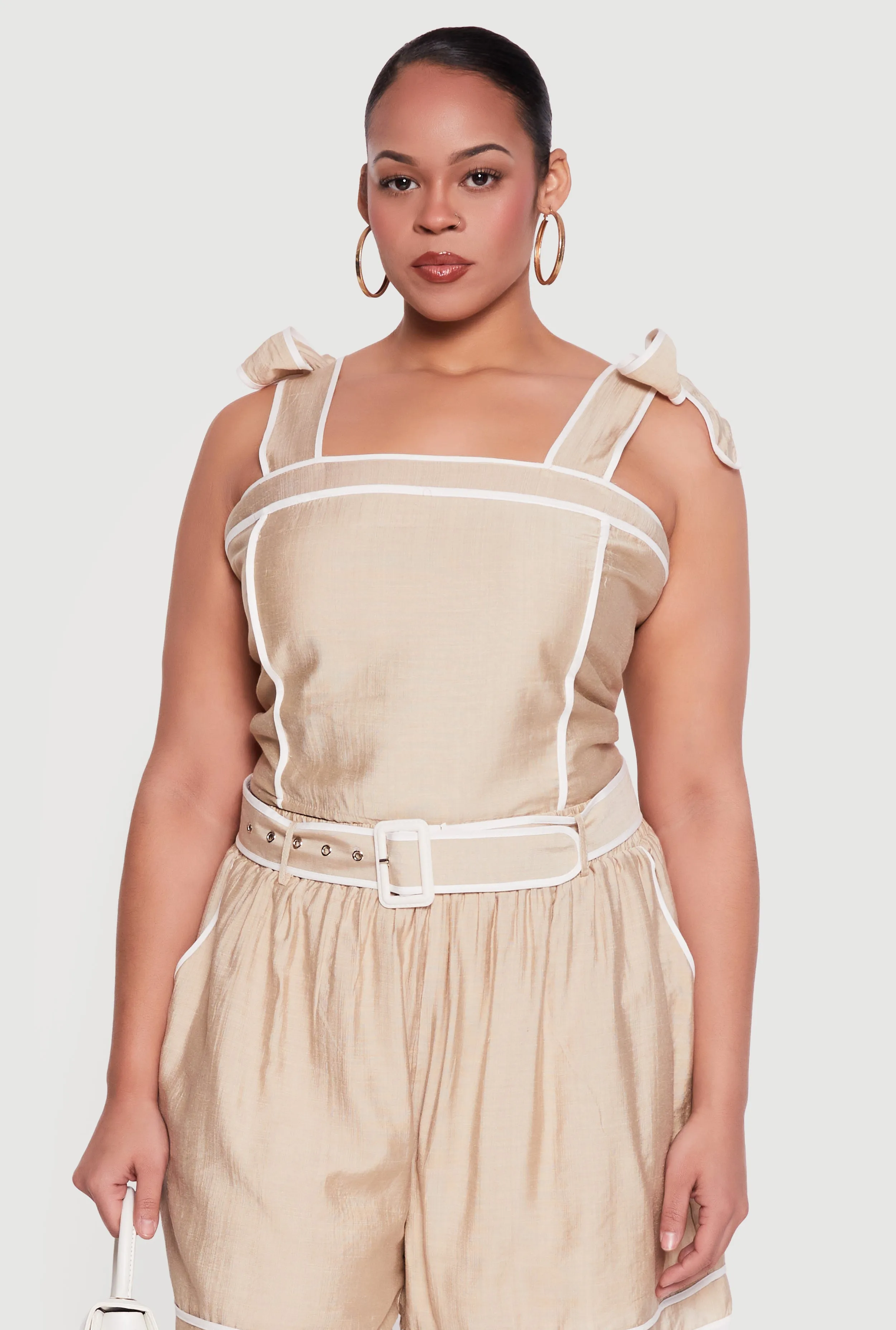 Plus Size Contrast Trim Sleeveless Top with Tie Straps sold by Rainbow