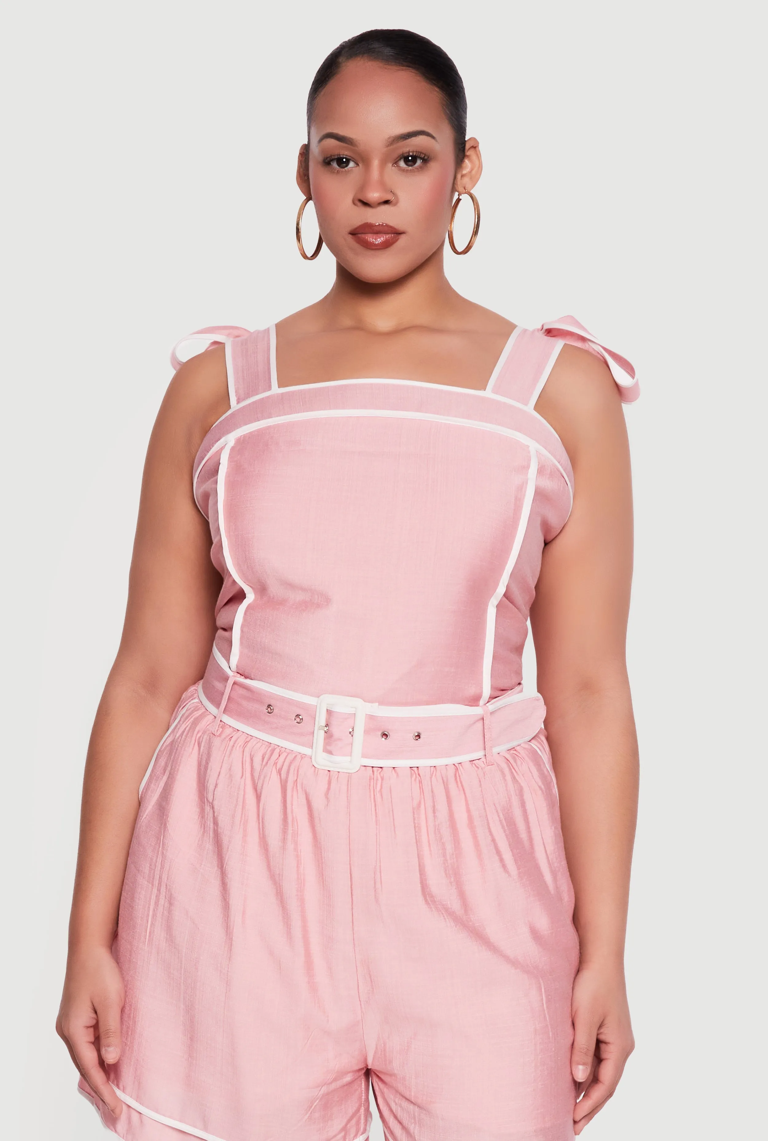 Plus Size Contrast Trim Sleeveless Top with Tie Straps sold by Rainbow