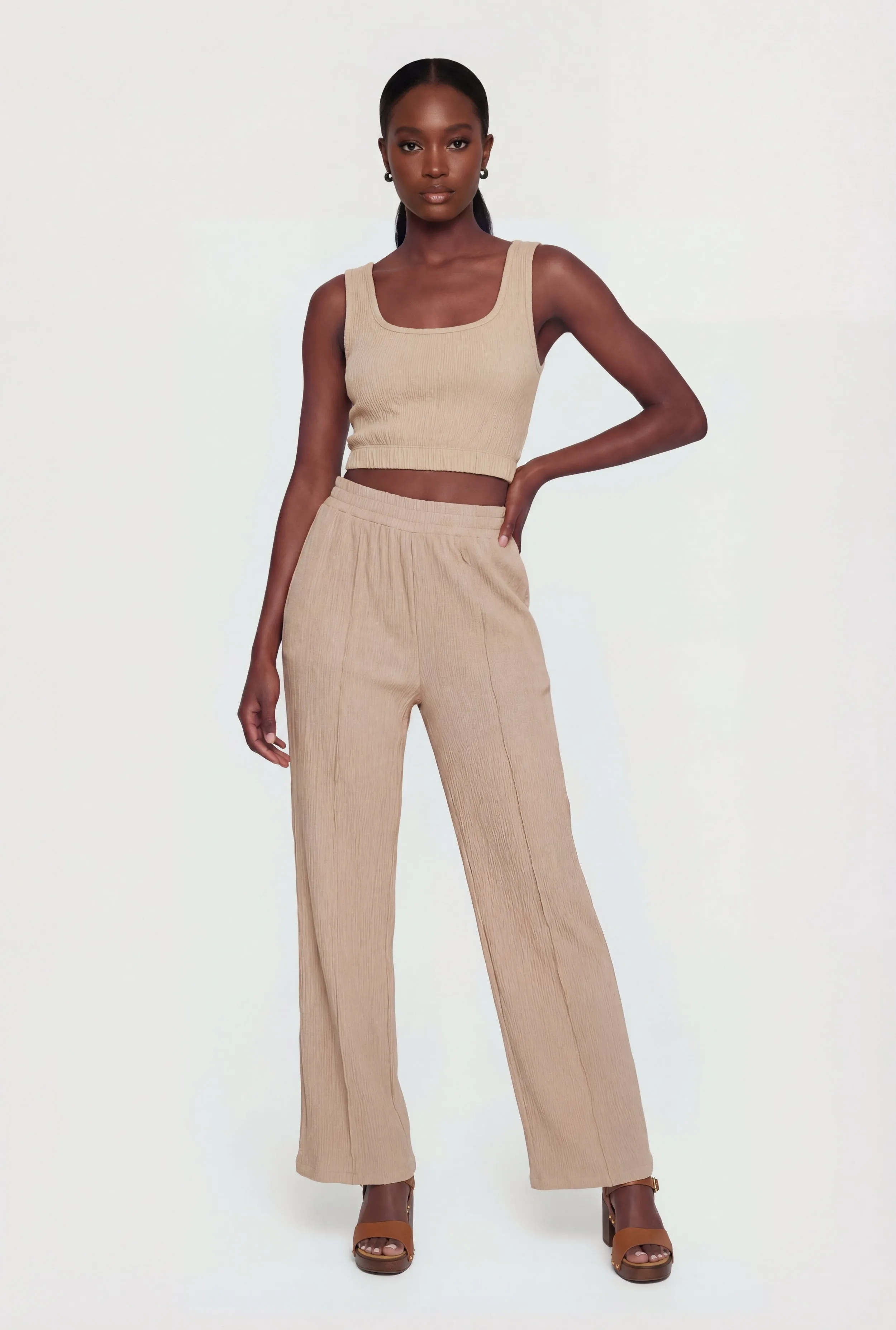 High Waisted Textured Knit Pintuck Pants sold by Rainbow