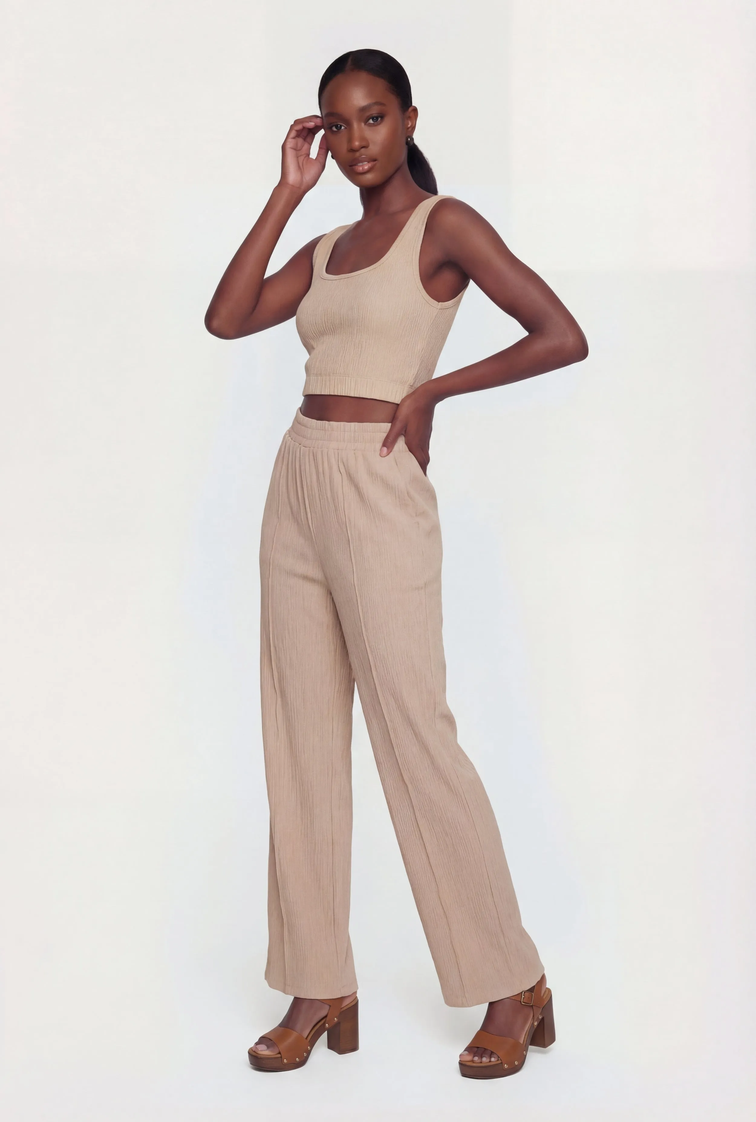 High Waisted Textured Knit Pintuck Pants sold by Rainbow product image thumbnail 2