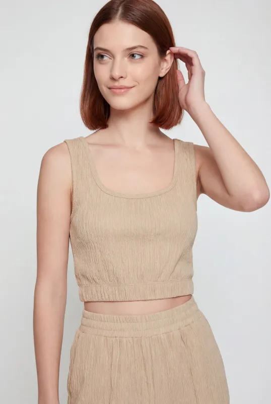 Solid Textured Knit Crop Top made by iris