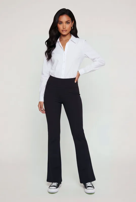 Solid Wide Waist Pull On Flare Pants made by Rainbow