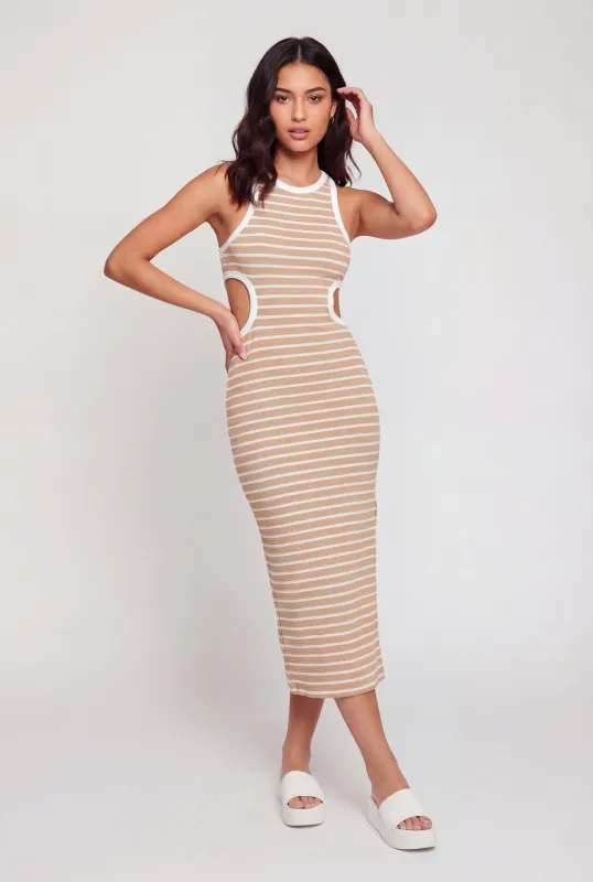 Striped Rib Knit Cutout Side Racerback Dress made by Rainbow