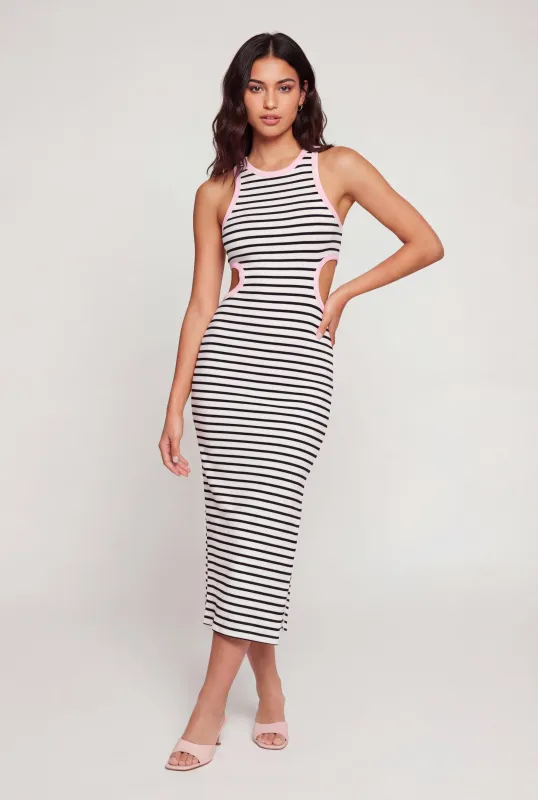 Striped Rib Knit Cutout Side Racerback Dress made by Rainbow