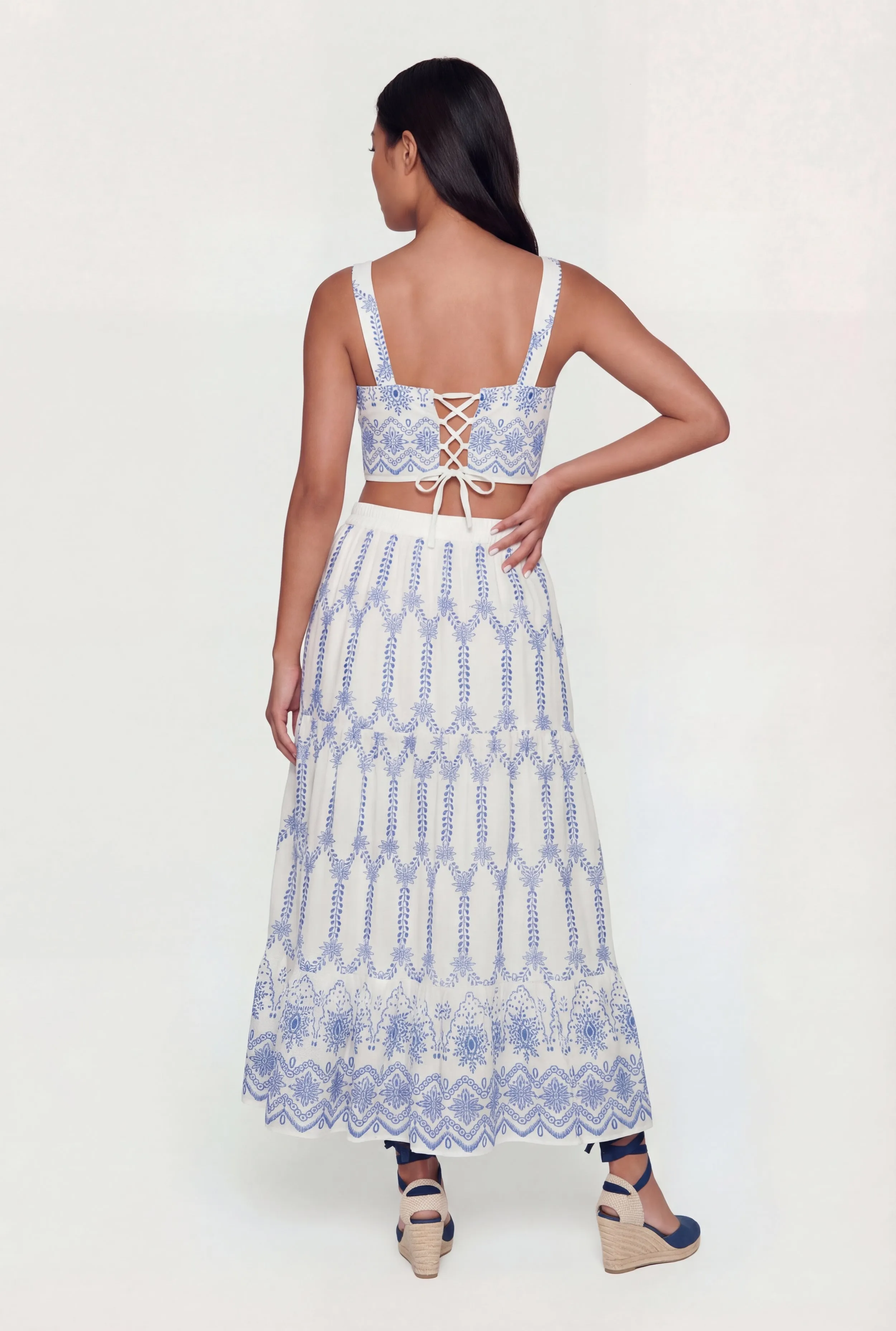 Printed Pattern High Waisted Tiered Maxi Skirt sold by Rainbow product image thumbnail 5