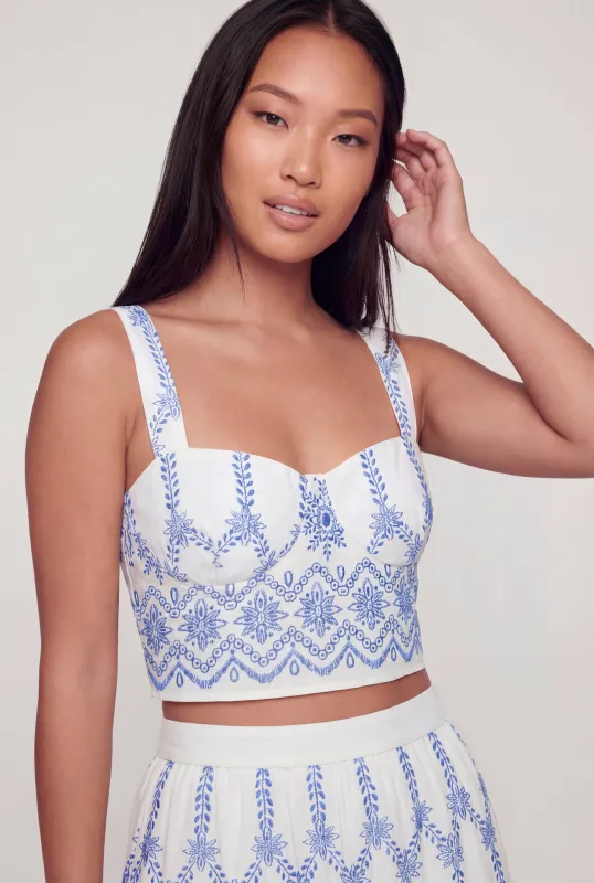 Patterned Lace Up Back Padded Crop Top made by Rainbow