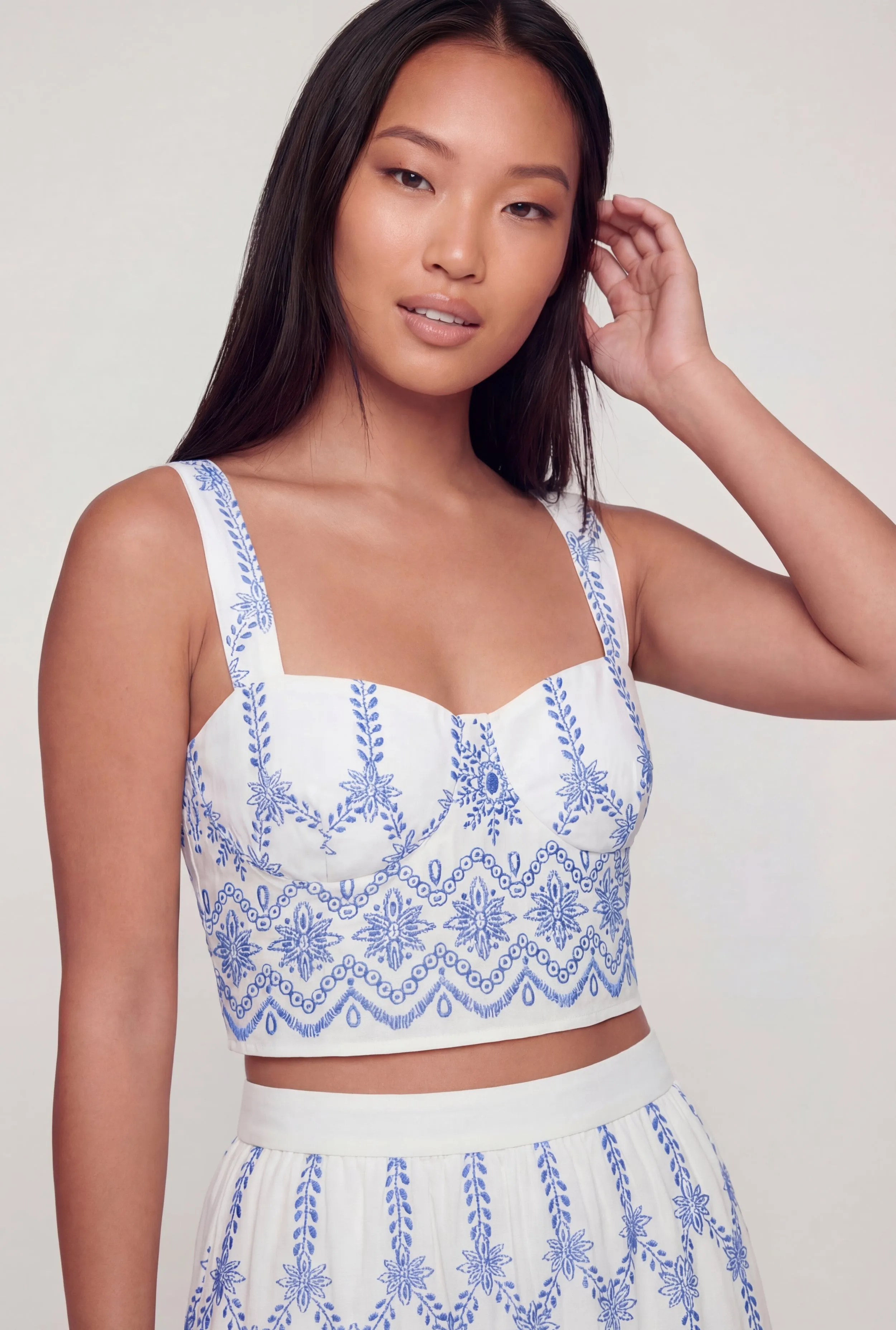 Patterned Lace Up Back Padded Crop Top sold by Rainbow