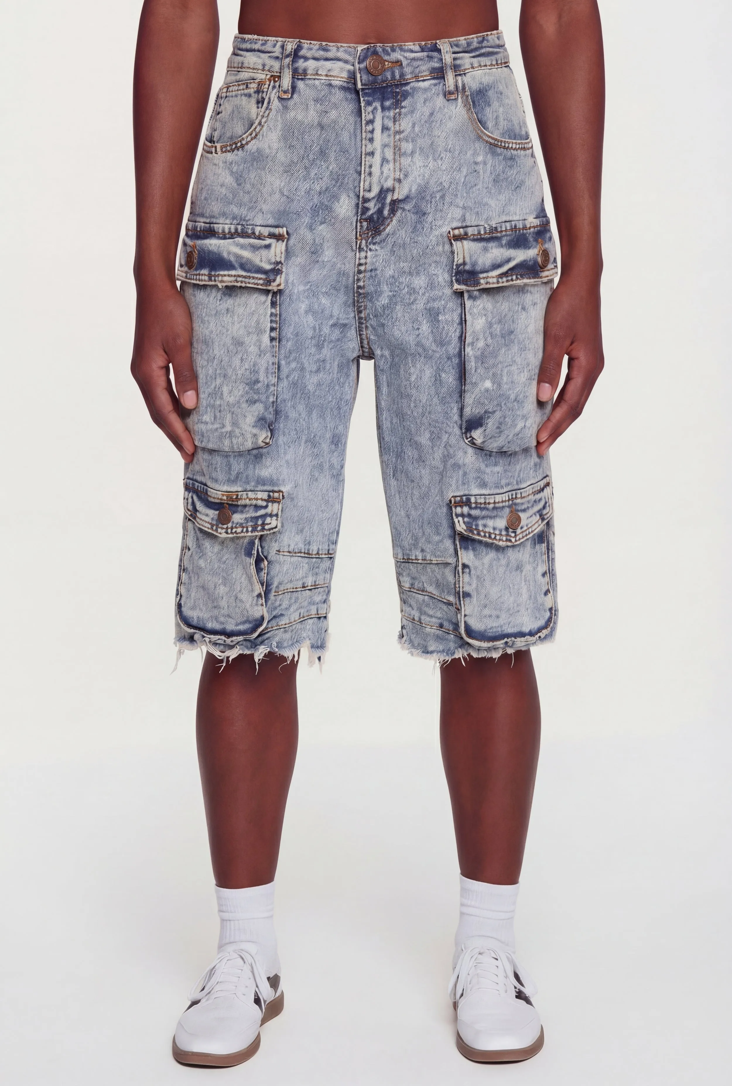 Acid Wash Frayed Hem Cargo Bermuda Shorts sold by Rainbow product image thumbnail 3