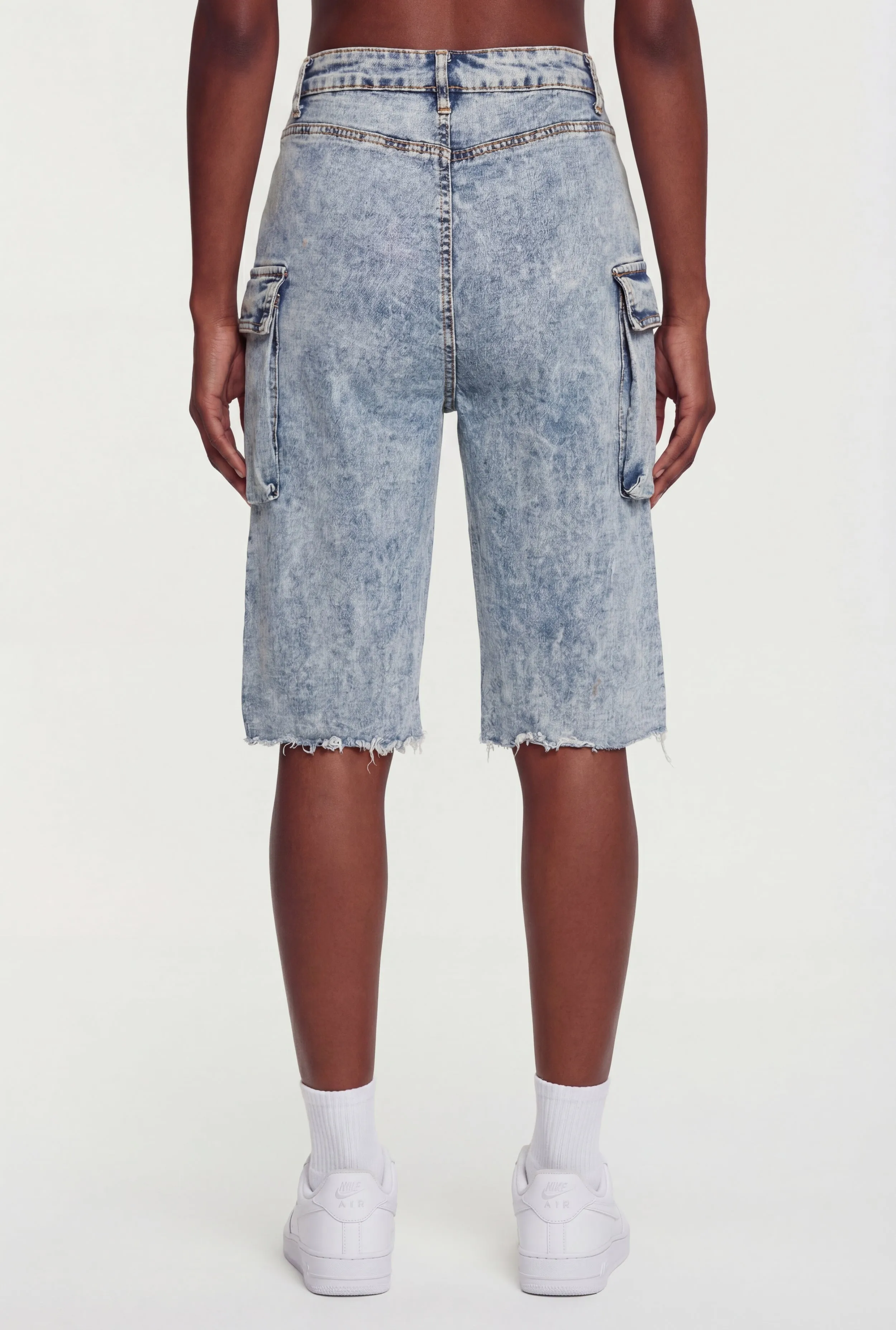 Acid Wash Frayed Hem Cargo Bermuda Shorts sold by Rainbow product image thumbnail 5