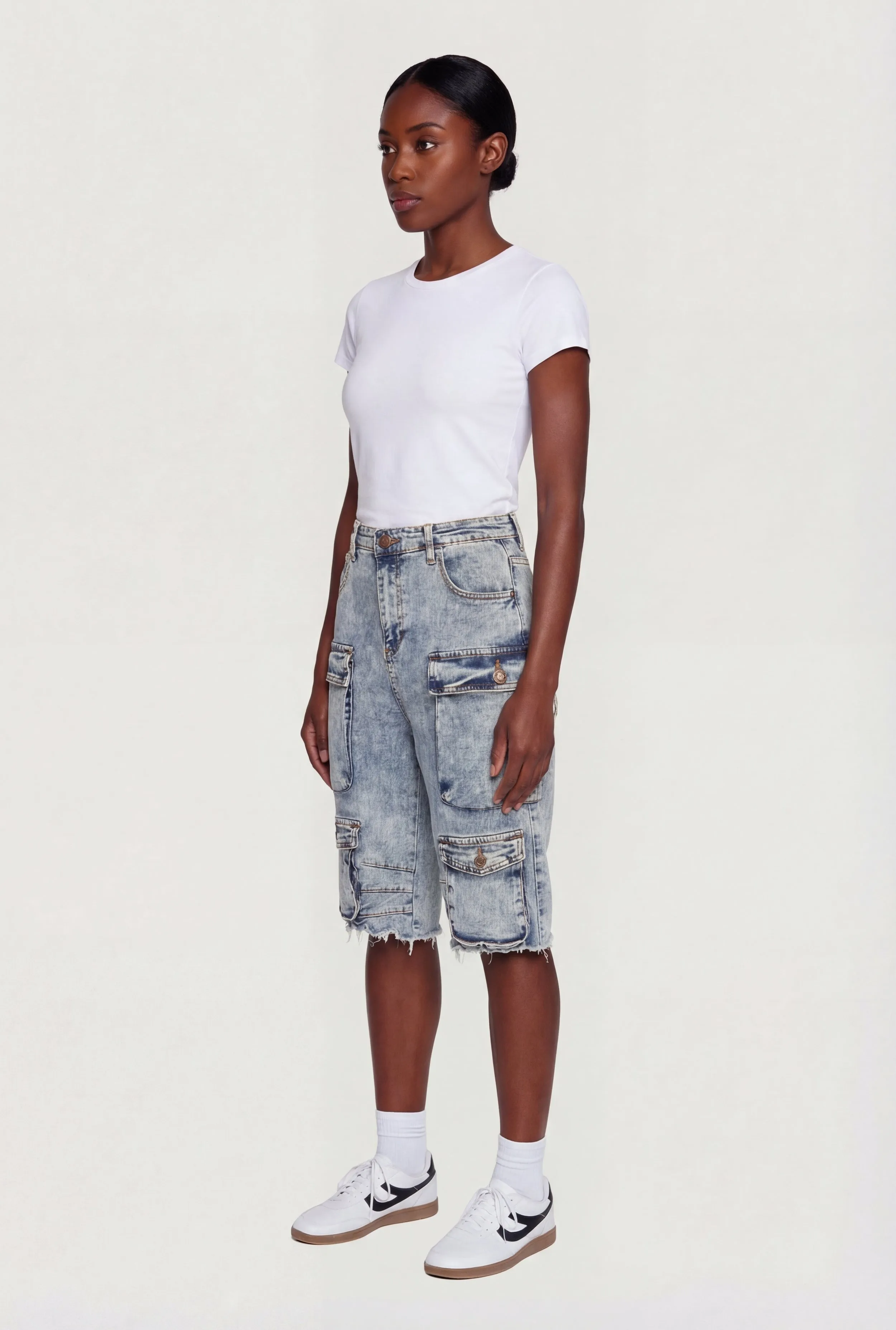 Acid Wash Frayed Hem Cargo Bermuda Shorts sold by Rainbow product image thumbnail 2