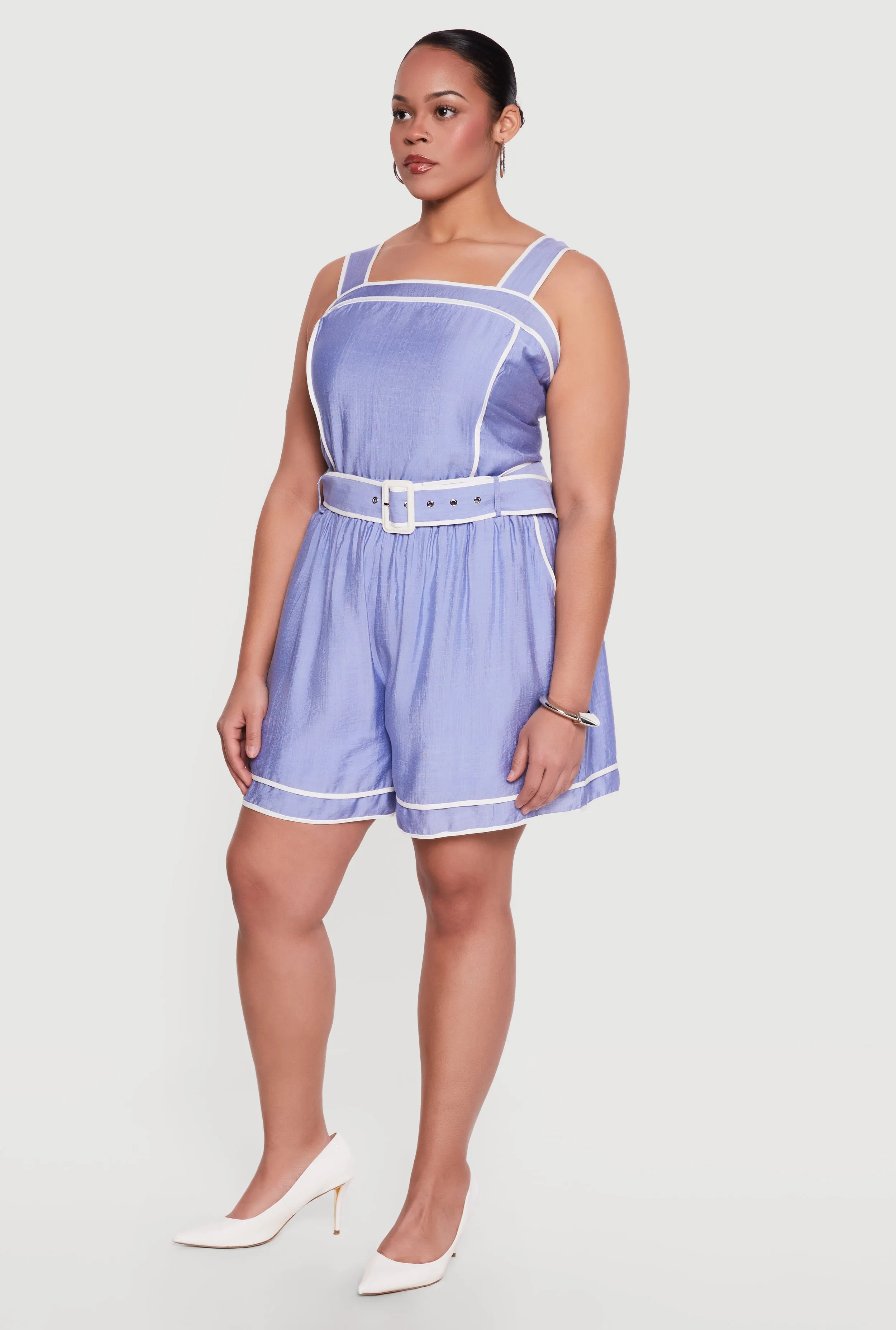 Plus Size High Waisted Contrast Trim Shorts with Belt sold by Rainbow product image thumbnail 2