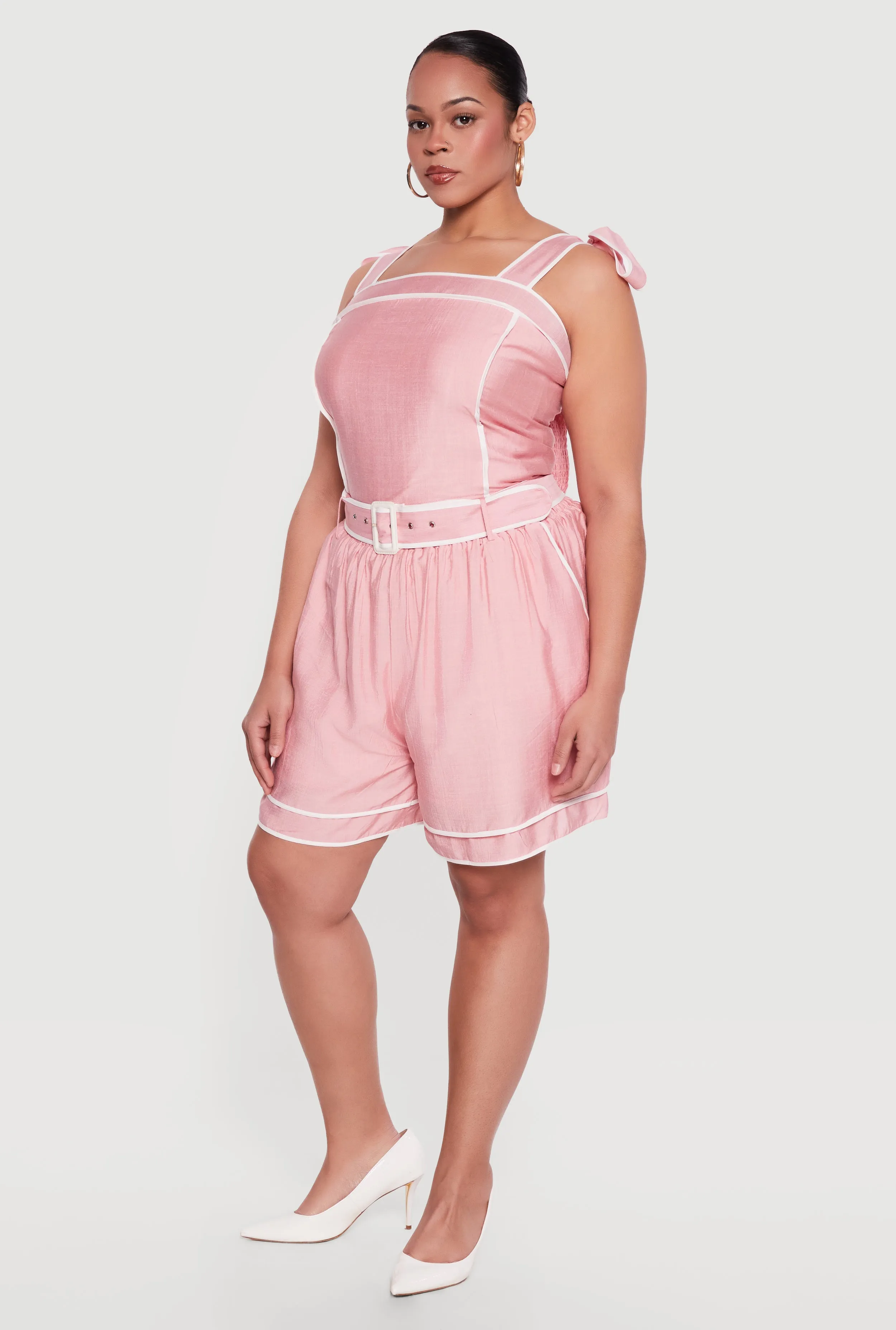 Plus Size High Waisted Contrast Trim Shorts with Belt sold by Rainbow product image thumbnail 2