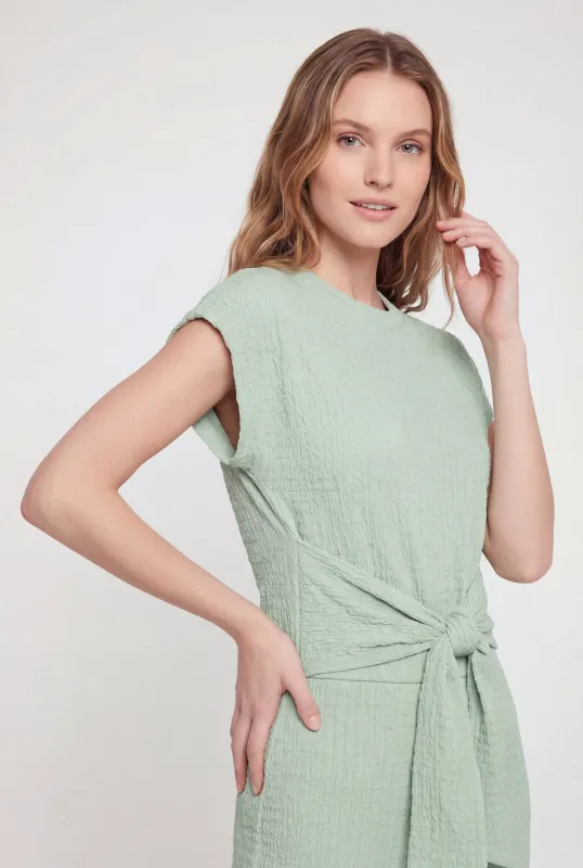 Textured Knit Tie Front Crop Top made by Rainbow