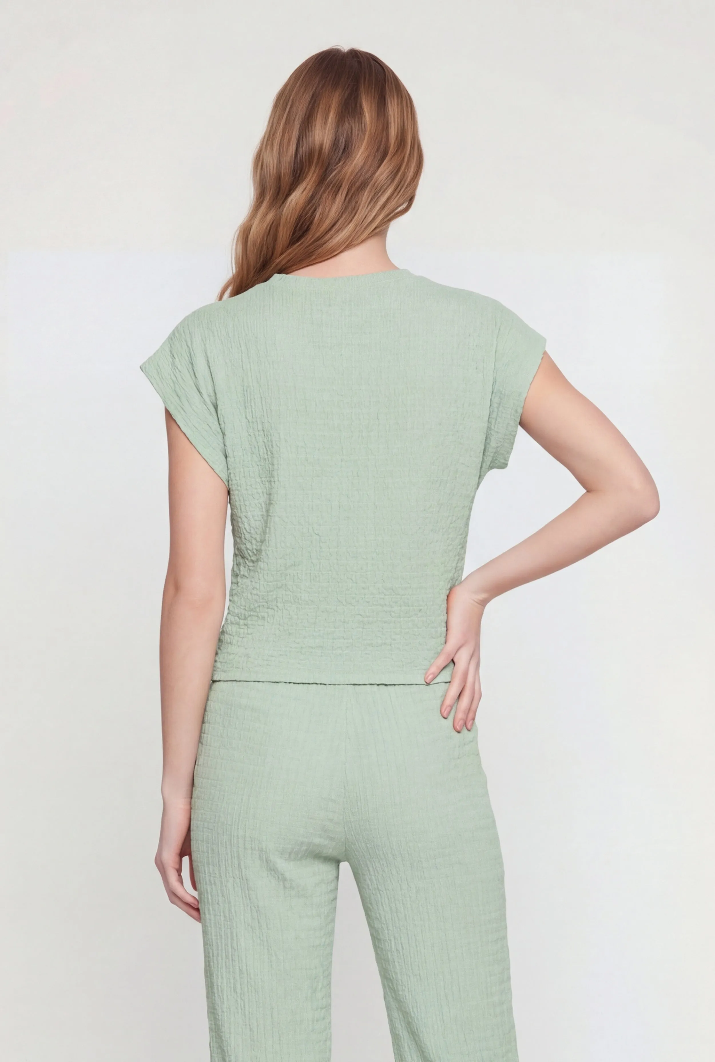 Textured Knit Tie Front Crop Top sold by Rainbow product image thumbnail 5