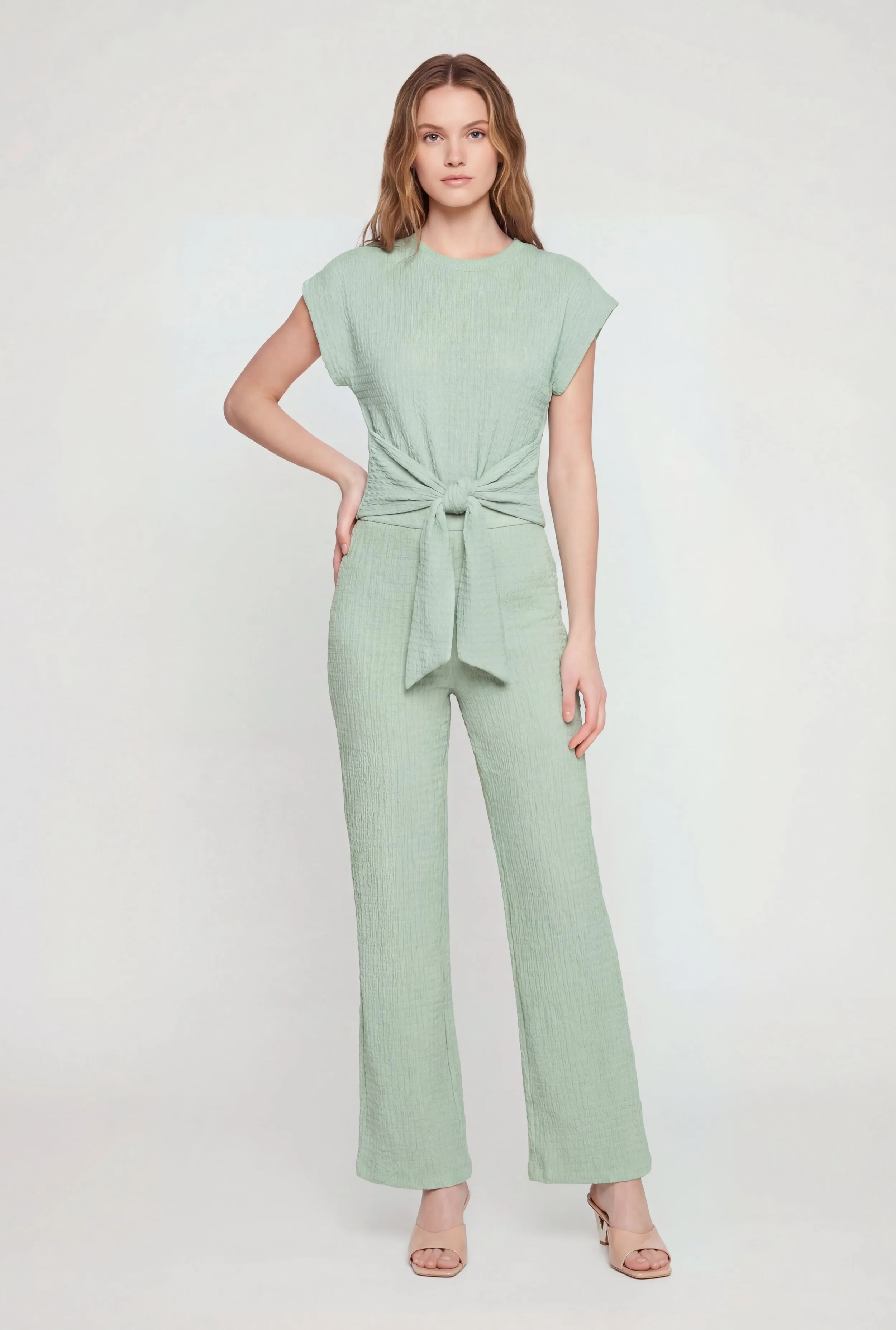 Textured Knit Tie Front Crop Top sold by Rainbow product image thumbnail 2