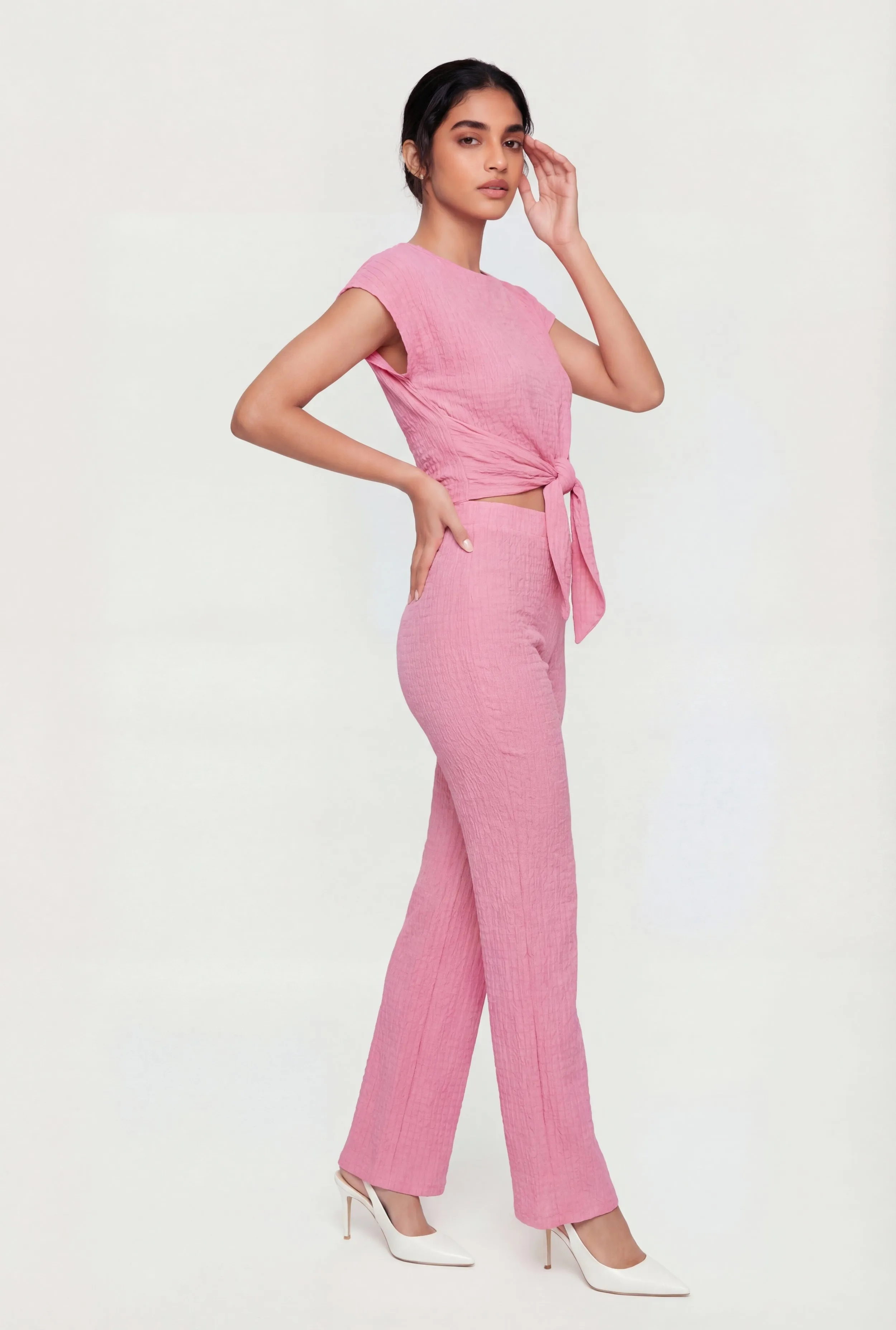 Textured Knit Tie Front Crop Top sold by Rainbow product image thumbnail 3