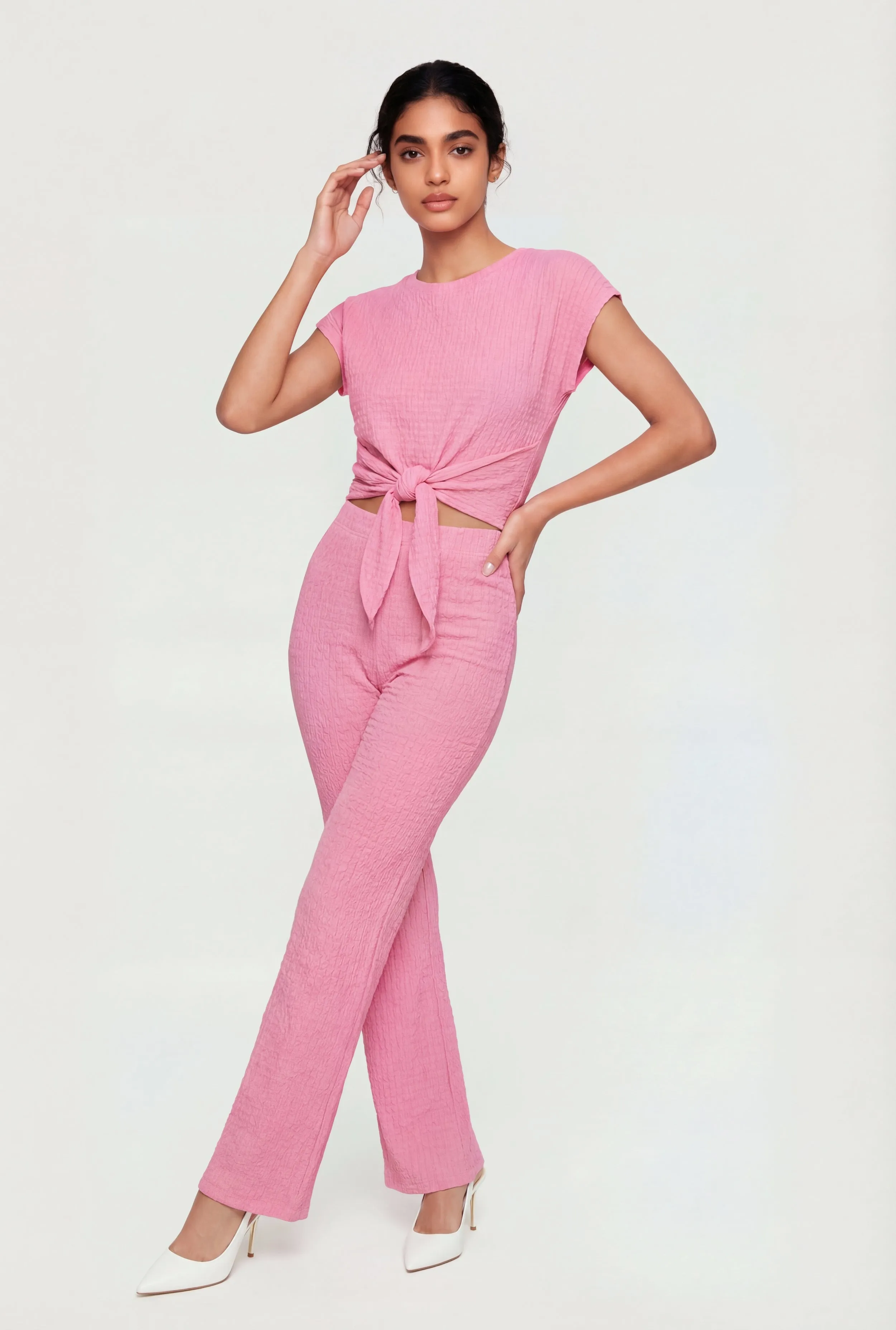 Textured Knit Tie Front Crop Top sold by Rainbow product image thumbnail 2