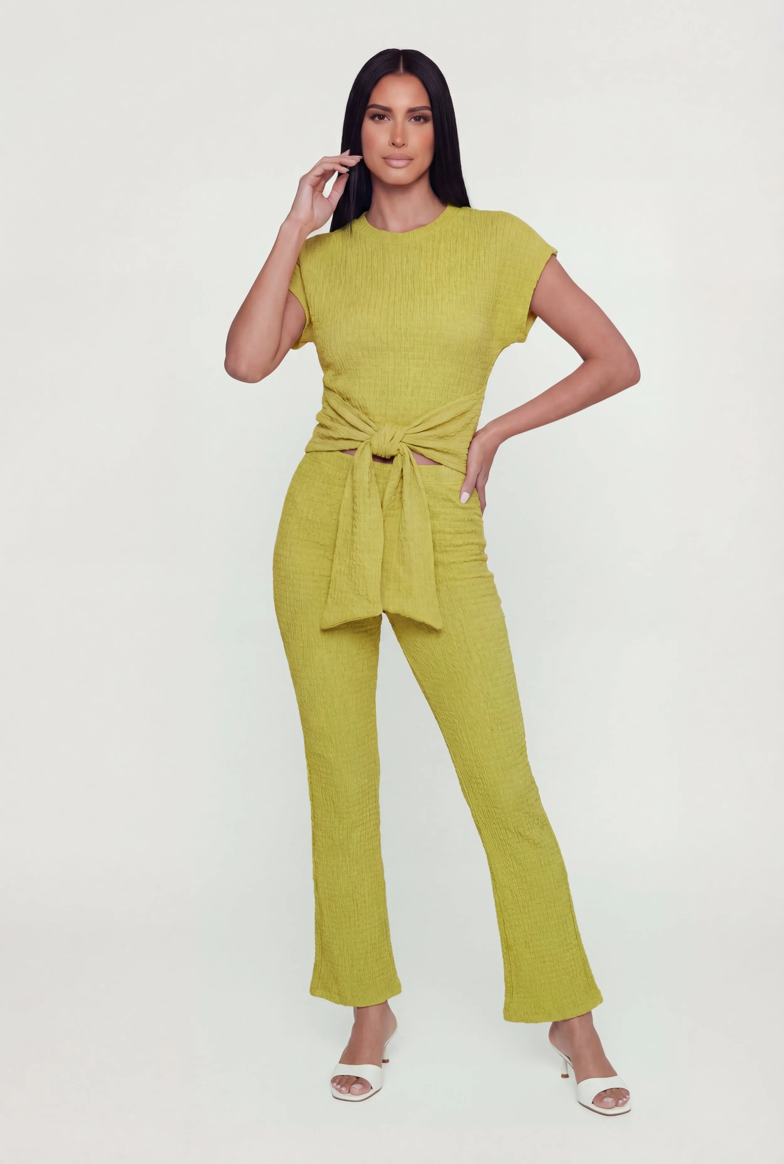 Textured Knit Tie Front Crop Top sold by Rainbow product image thumbnail 2