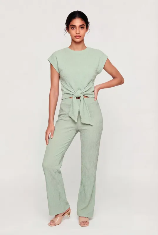 Textured Knit Straight Leg Casual Pants made by Rainbow