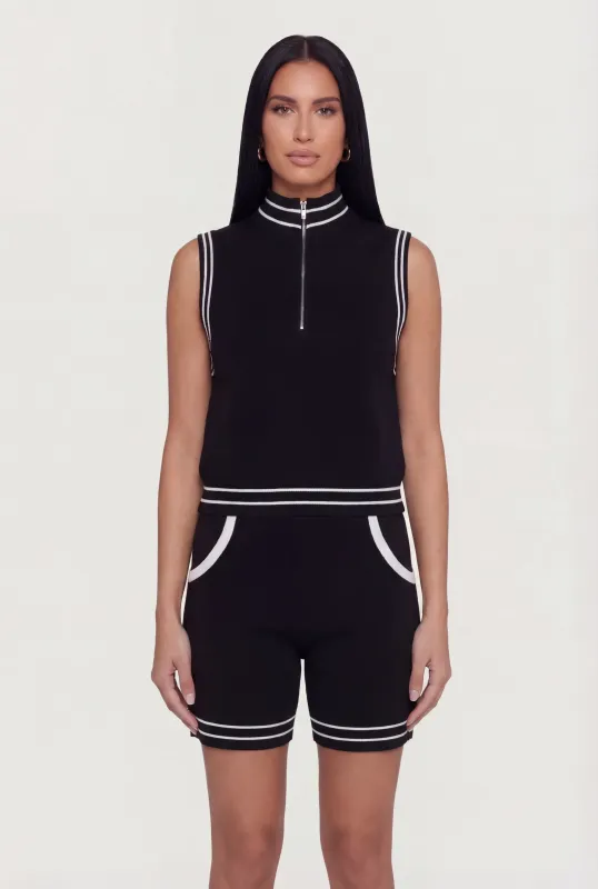 Varsity Stripe Half Zip Front Sleeveless Mock Neck Top made by Rainbow