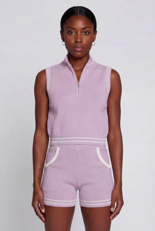 Varsity Stripe Half Zip Front Sleeveless Mock Neck Top made by Rainbow