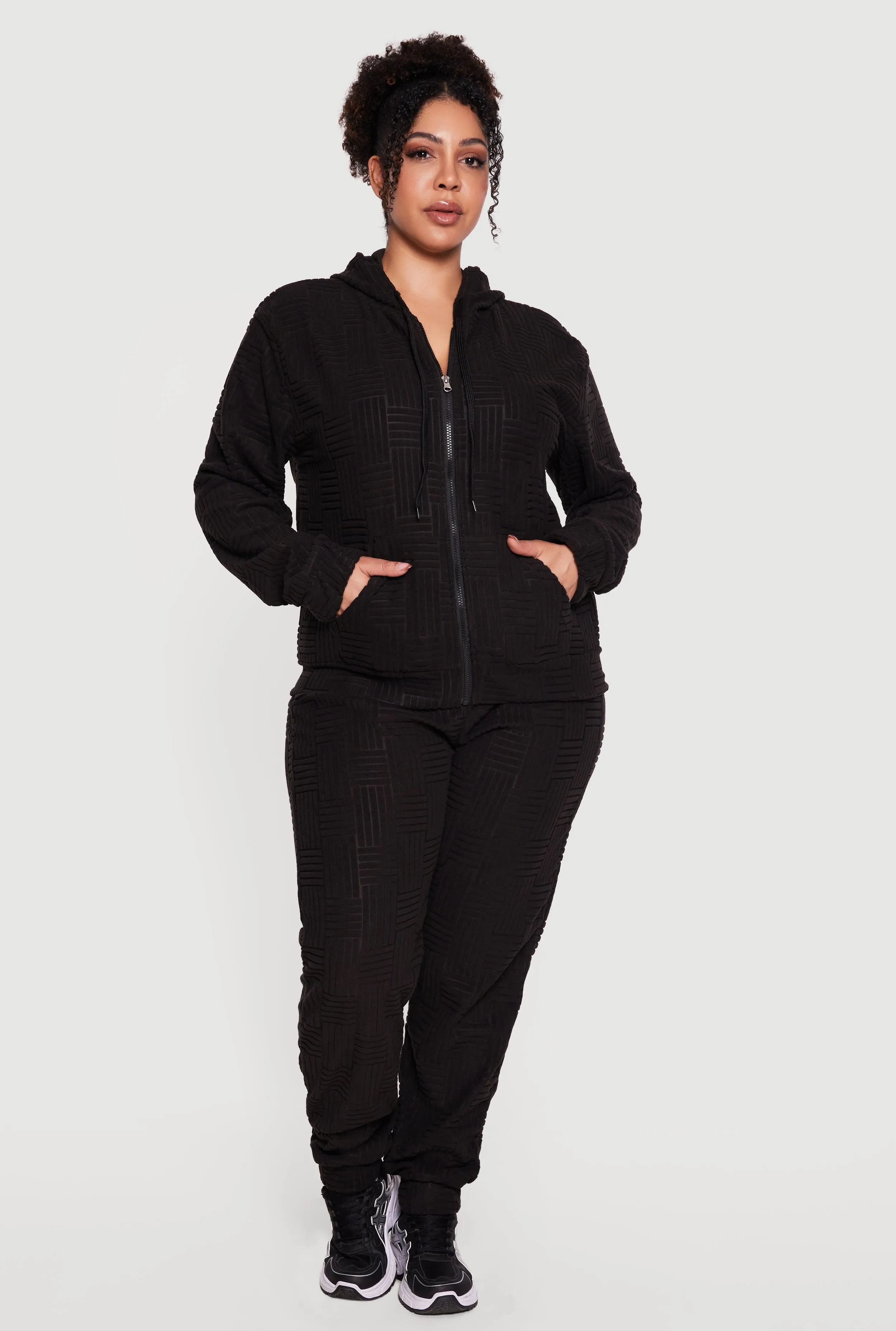 Plus Size Geometric Terry Cloth Drawstring Waist Sweatpants sold by Rainbow