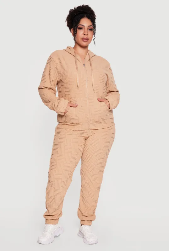 Plus Size Geometric Terry Cloth Drawstring Waist Sweatpants made by Rainbow