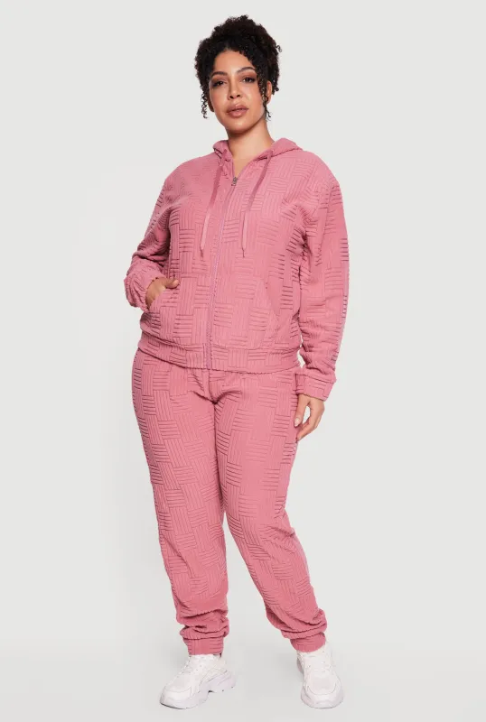 Plus Size Geometric Terry Cloth Drawstring Waist Sweatpants made by Rainbow