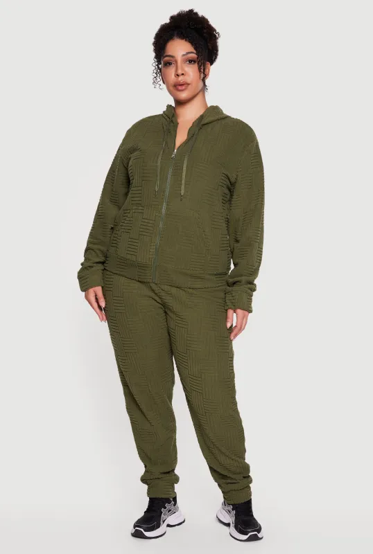 Plus Size Geometric Terry Cloth Drawstring Waist Sweatpants made by Rainbow