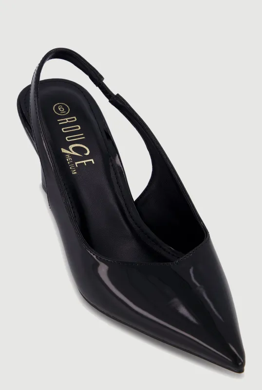 Faux Leather Pointed Toe Sling Back Wedge Heels made by Rainbow