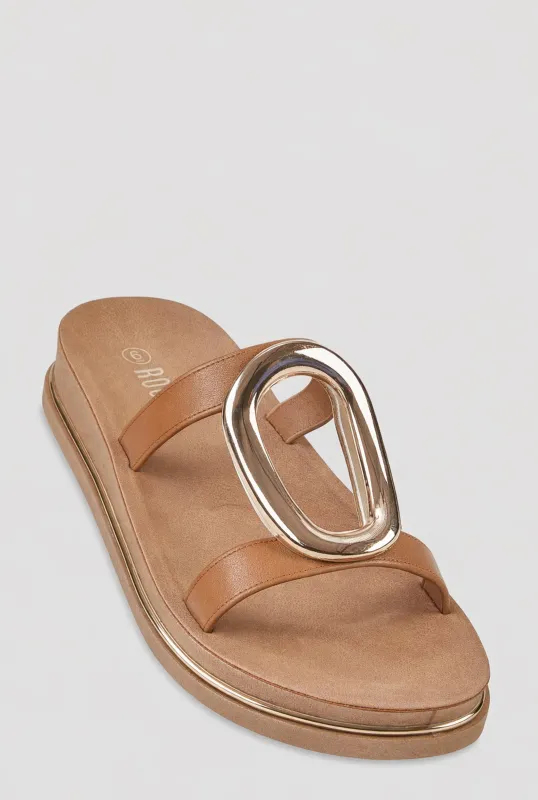 Metallic Pendant Double Band Footbed Sandals made by Rainbow