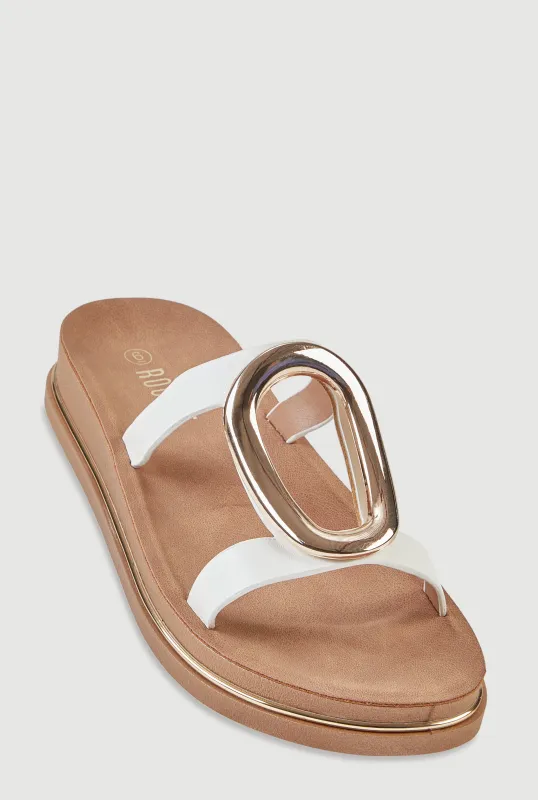 Metallic Pendant Double Band Footbed Sandals made by Rainbow