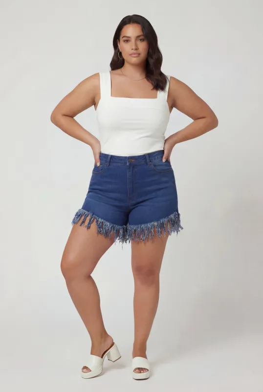 Plus Size Fringe Hem High Waisted Shorts made by Daisy