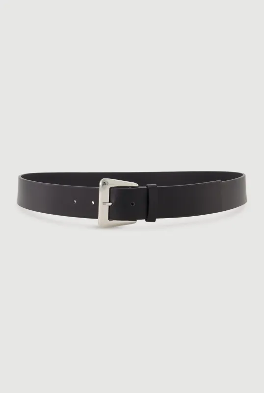 Plus Size Solid Faux Leather Belt with Metallic Buckle made by Rainbow