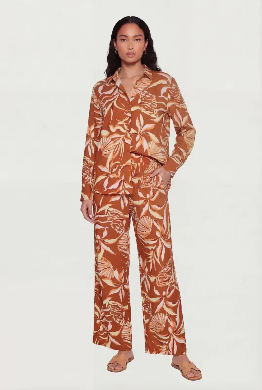 Floral Print Drawstring Waist Wide Leg Casual Pants made by Rainbow