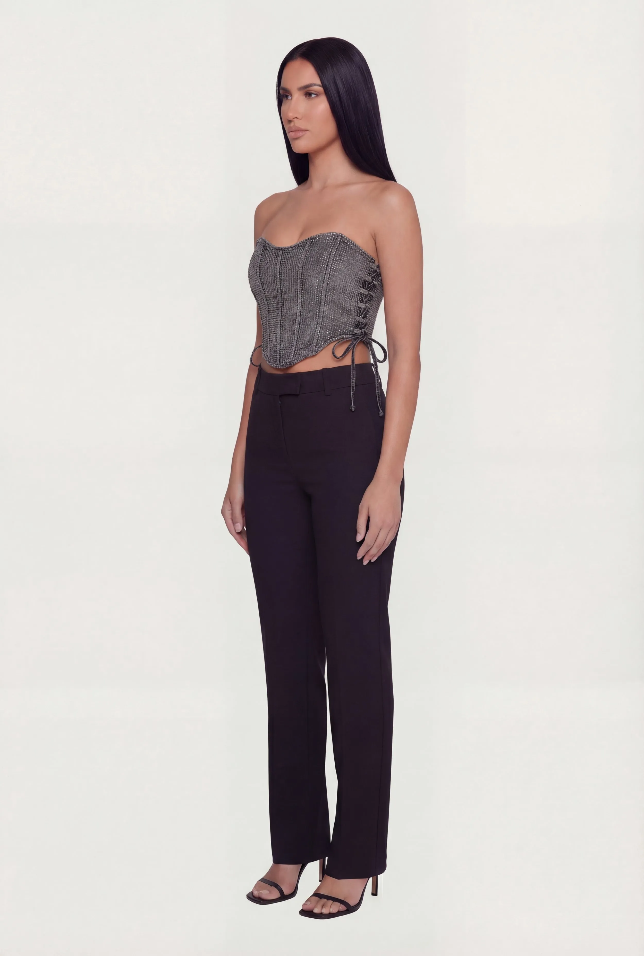 Denim Lace Up Sides Rhinestone Corset Crop Top sold by Rainbow product image thumbnail 3