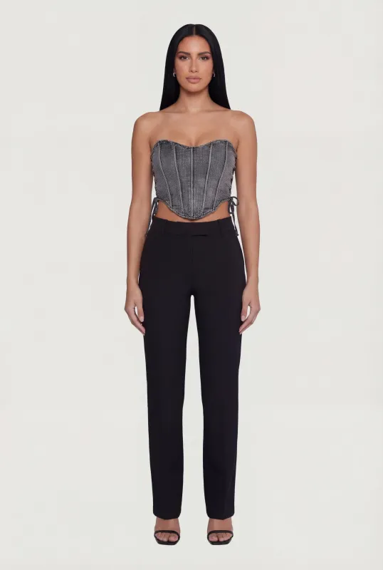 Denim Lace Up Sides Rhinestone Corset Crop Top made by Daisy