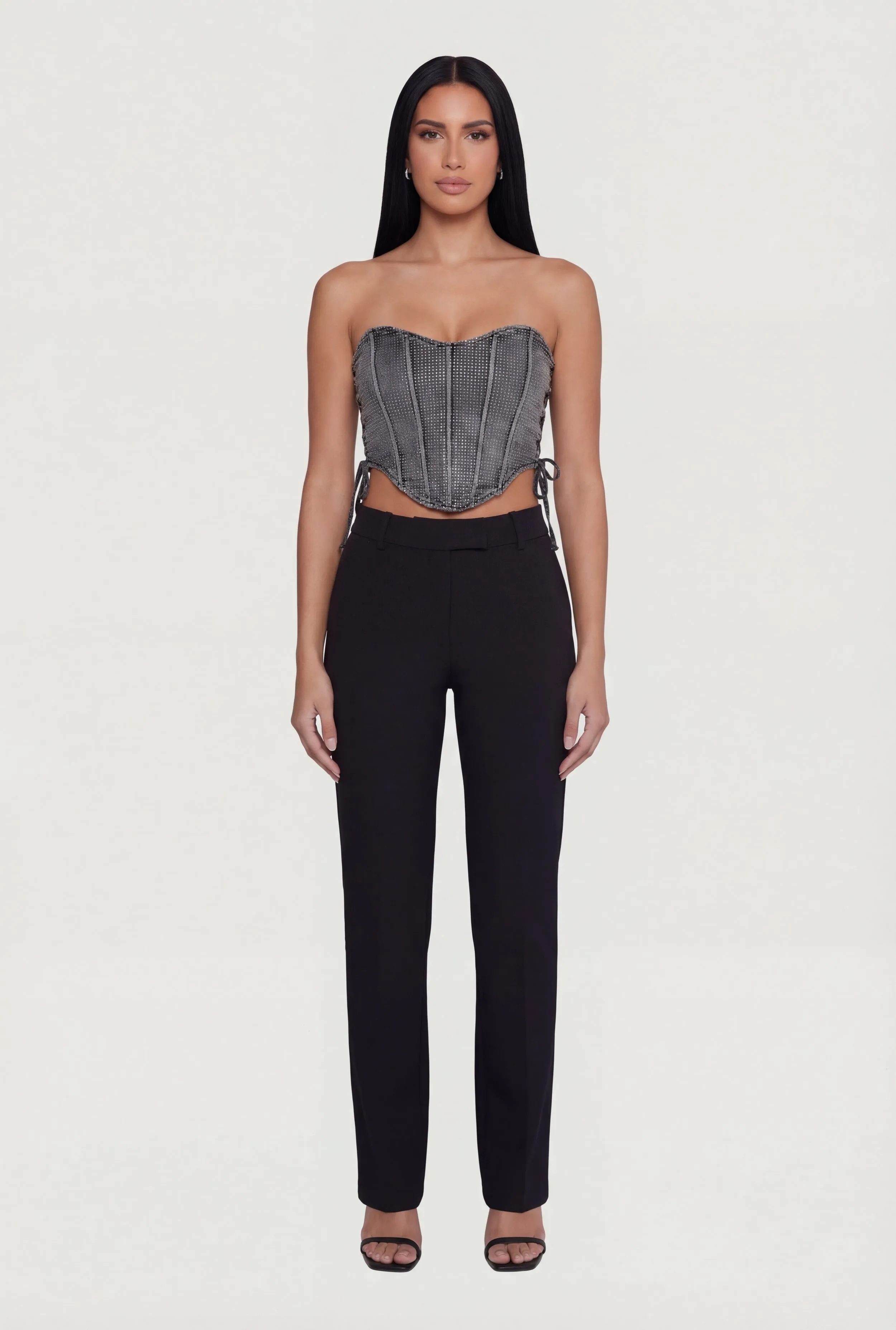 Denim Lace Up Sides Rhinestone Corset Crop Top sold by Rainbow