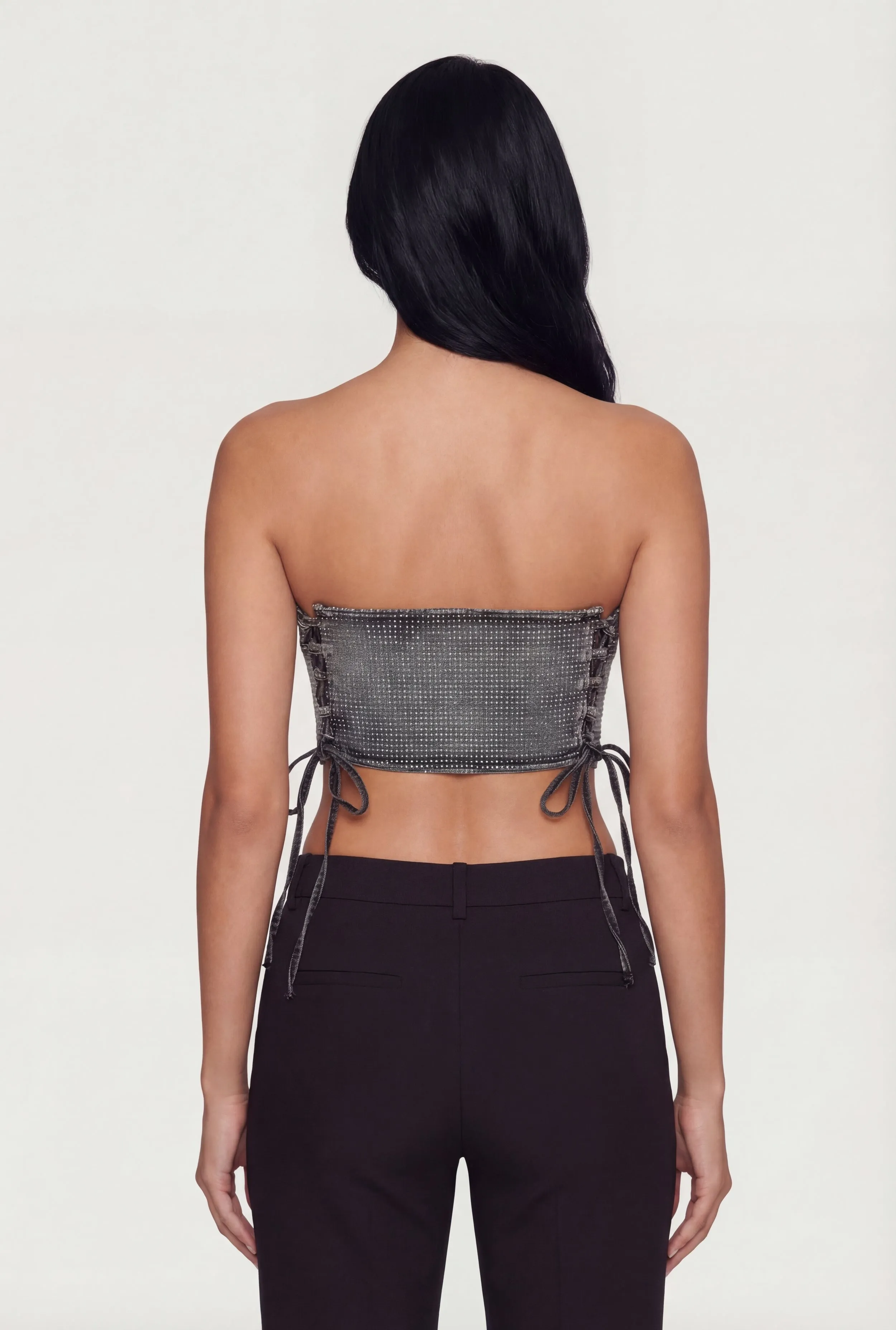 Denim Lace Up Sides Rhinestone Corset Crop Top sold by Rainbow product image thumbnail 5